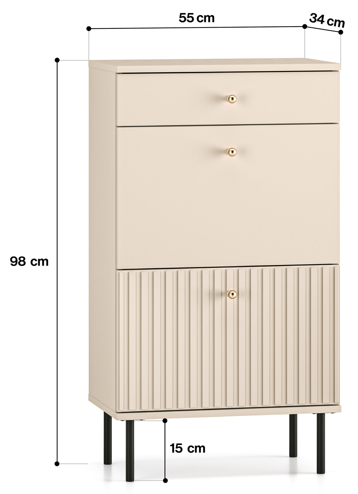 Meuble à chaussures Caletto 55 cm avec tiroir, lamelles décoratives beige