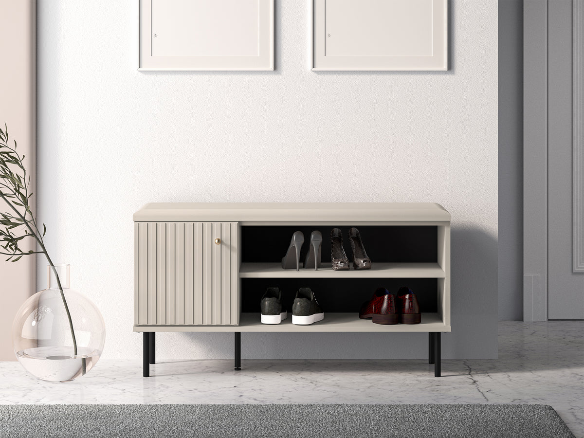 Meuble à chaussures Caletto 102 cm avec assise, lames décoratives beige