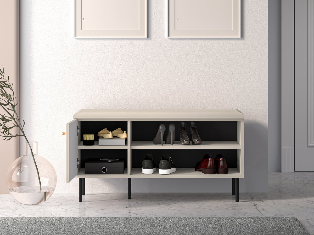 Meuble à chaussures Caletto 102 cm avec assise, lames décoratives beige