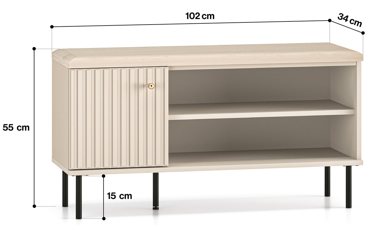 Meuble à chaussures Caletto 102 cm avec assise, lames décoratives beige