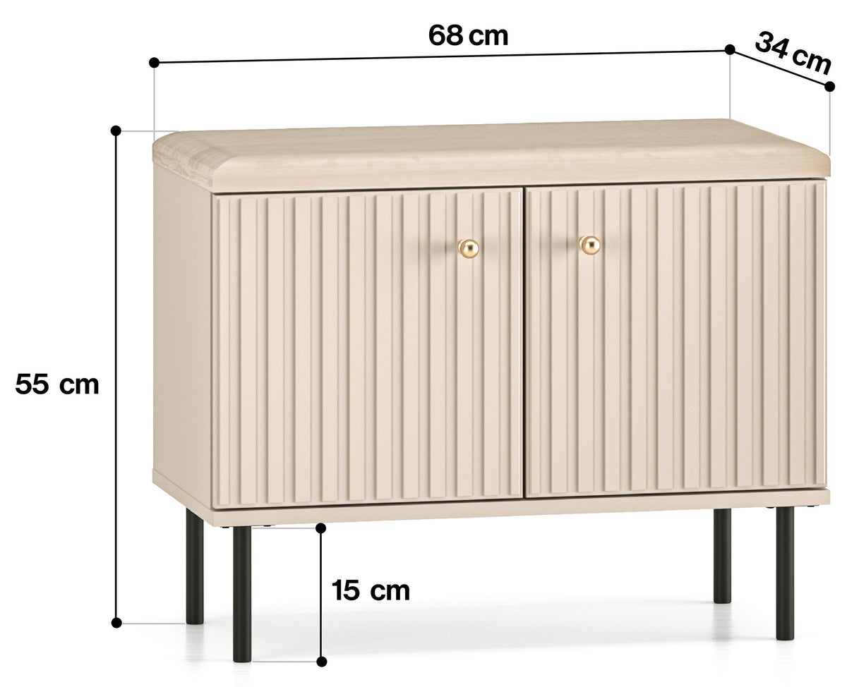Schuhschrank Caletto 68 cm mit Sitzfläche, dekorative Lamellen, beige