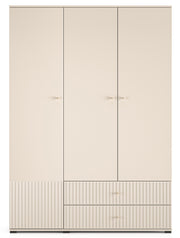 Armoire trois portes Caletto 150 cm avec deux tiroirs et lames décoratives beige