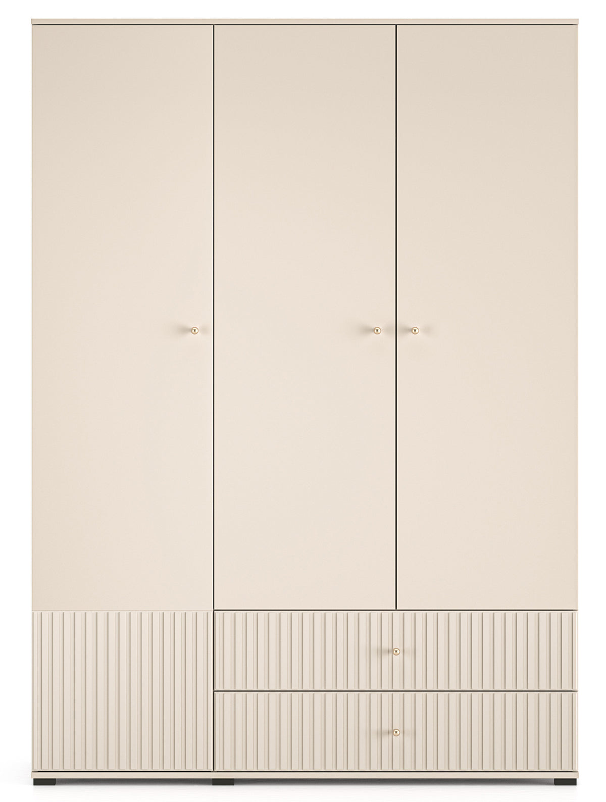 Armoire trois portes Caletto 150 cm avec deux tiroirs et lames décoratives beige