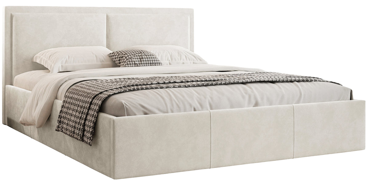 Polsterbett 140x200 cm Soave II mit Stauraum und Metallrahmen, cremefarbener Samt