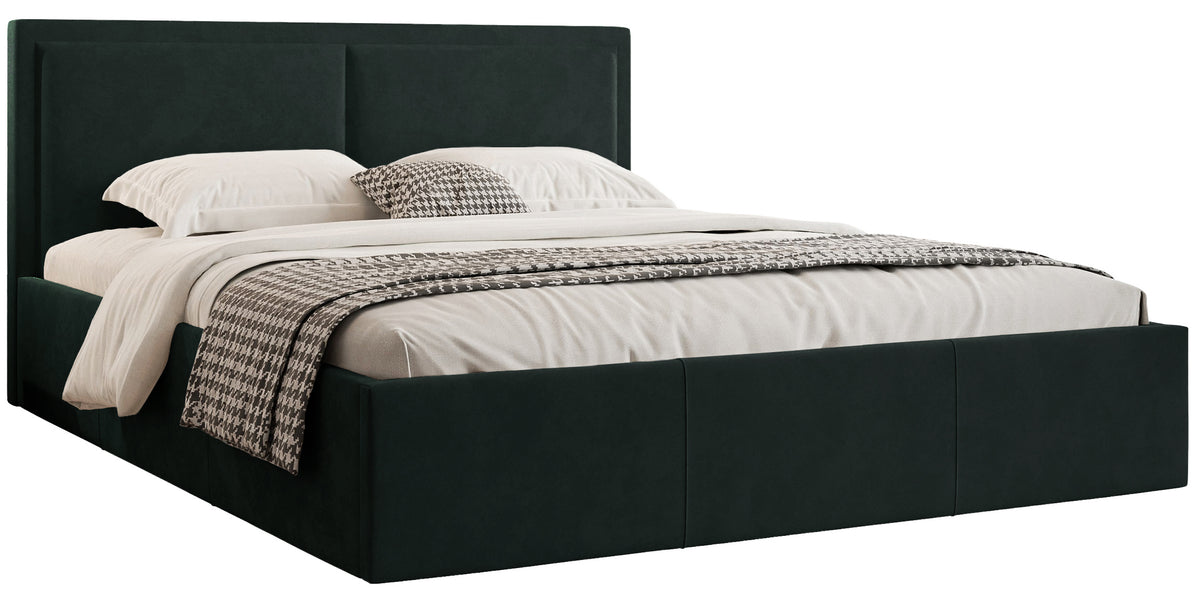 Lit tapissé 180x200 cm Soave II avec rangement et cadre métallique velours vert foncé