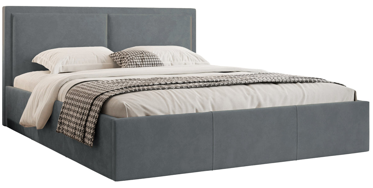 Lit tapissé 140x200 cm Soave II avec rangement et cadre métallique en velours acier