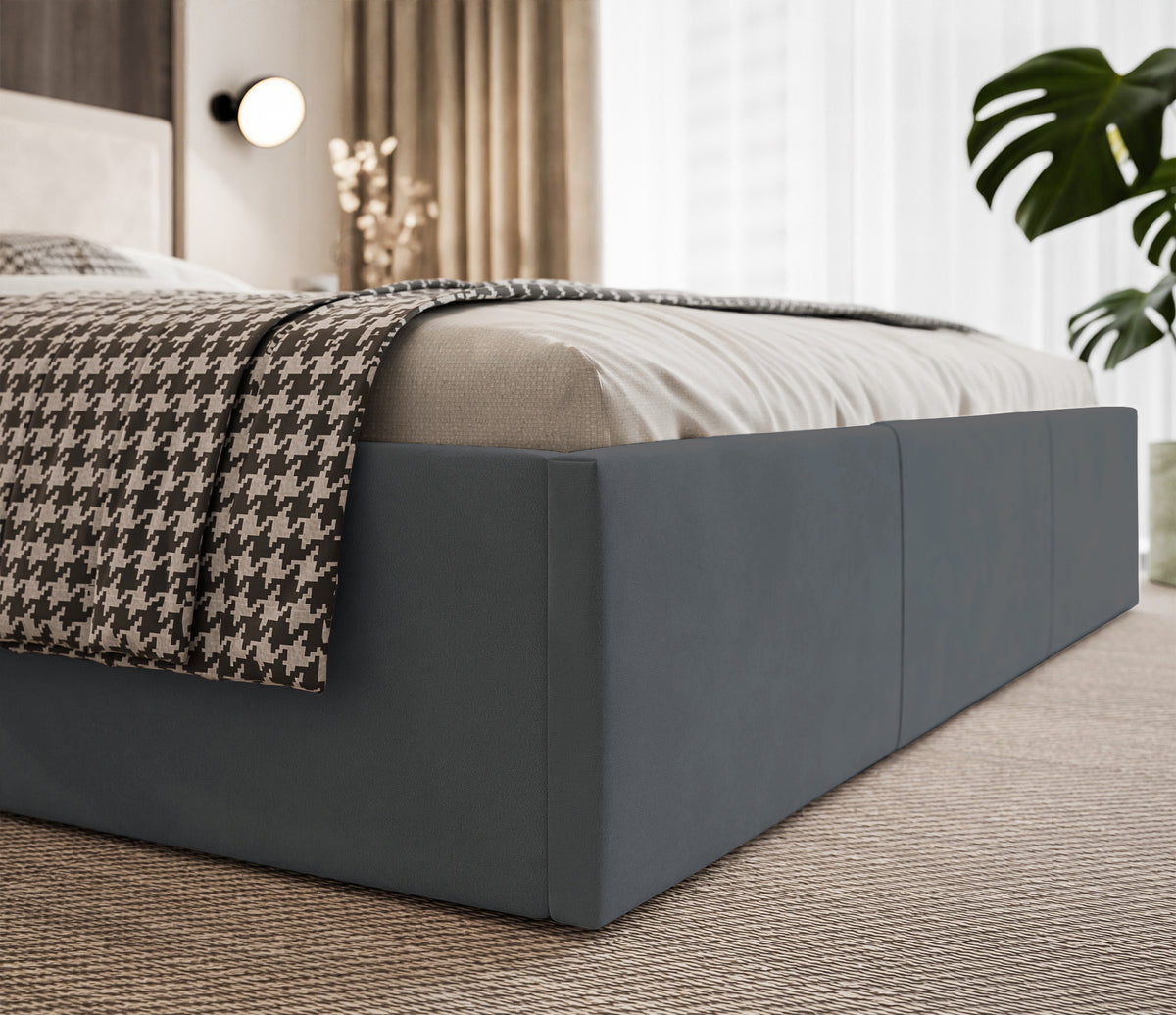Lit tapissé 140x200 cm Soave II avec rangement et cadre métallique en velours acier