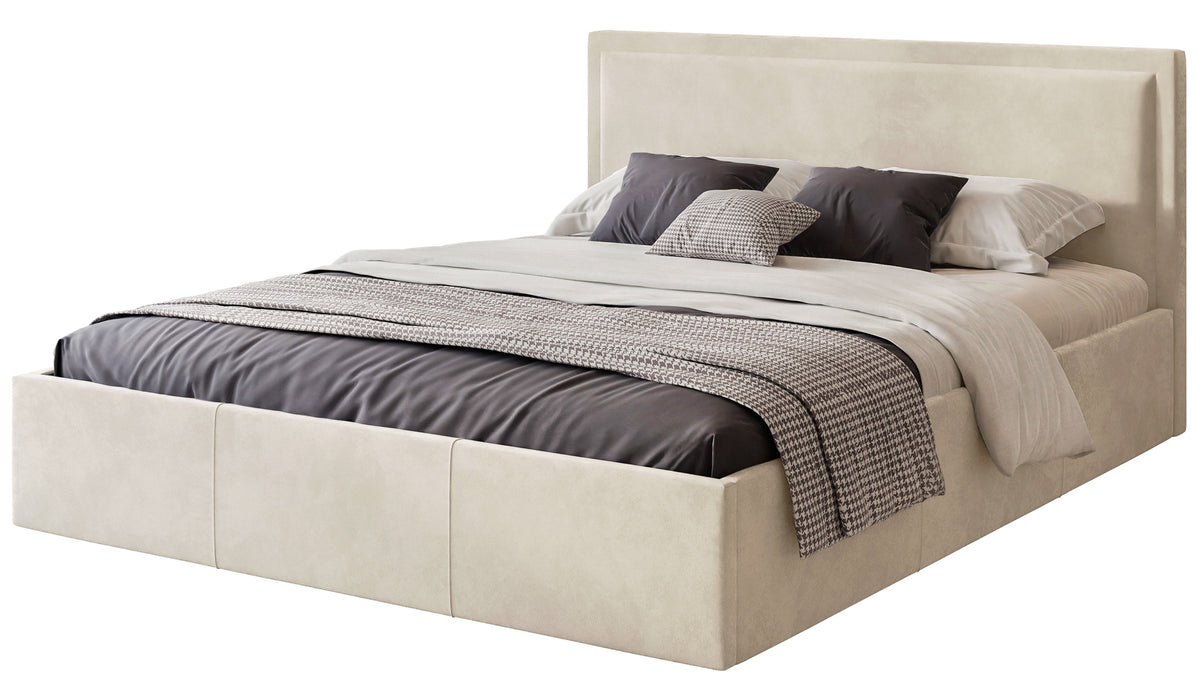 Lit tapissé 180x200 cm Soave avec rangement et cadre métallique velours crème