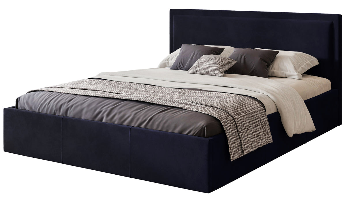 Polsterbett 140x200 cm Soave mit Stauraum und Metallrahmen, dunkelblauer Samt