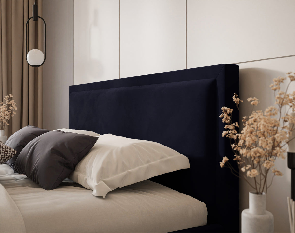 Polsterbett 140x200 cm Soave mit Stauraum und Metallrahmen, dunkelblauer Samt