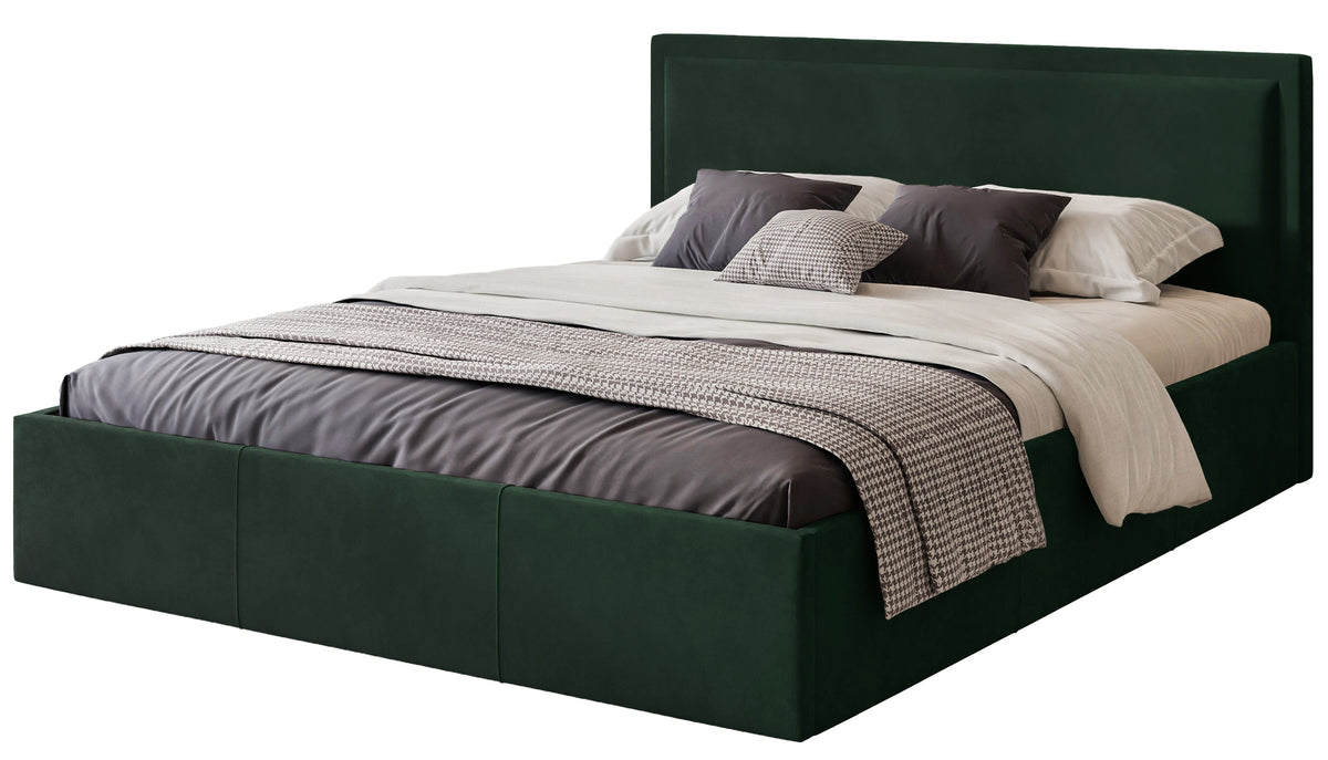 Lit tapissé 140x200 cm Soave avec rangement et cadre métallique velours vert foncé