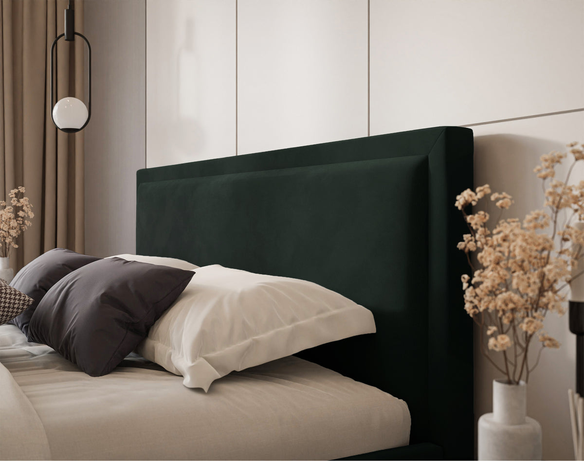 Lit tapissé 140x200 cm Soave avec rangement et cadre métallique velours vert foncé