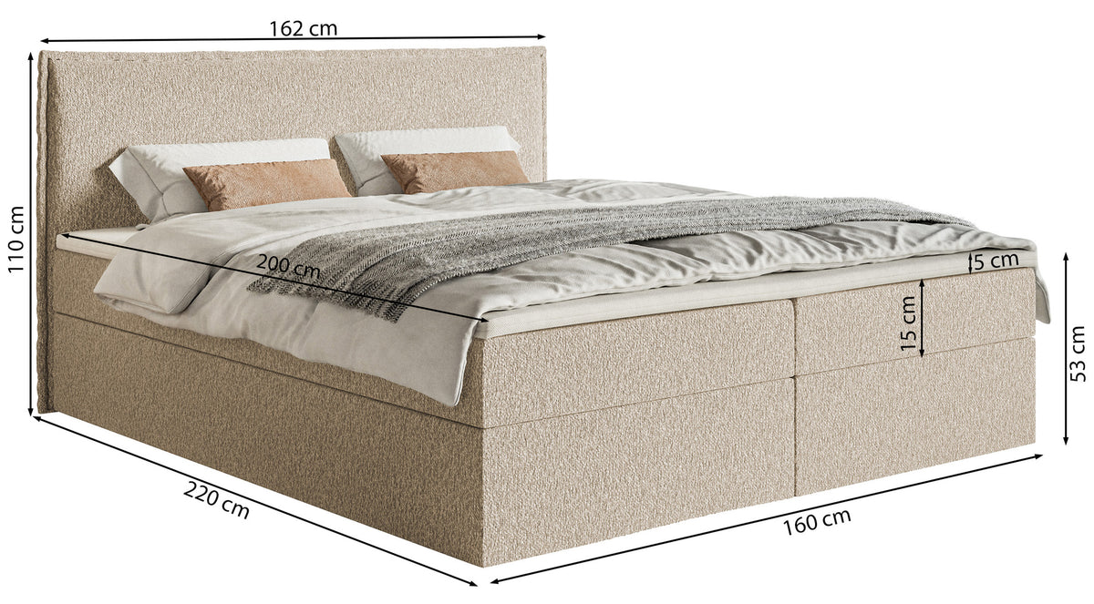 Kontinentalbett 160x200 cm Softie mit Stauraum und Topper, hellblauer Chenillestoff