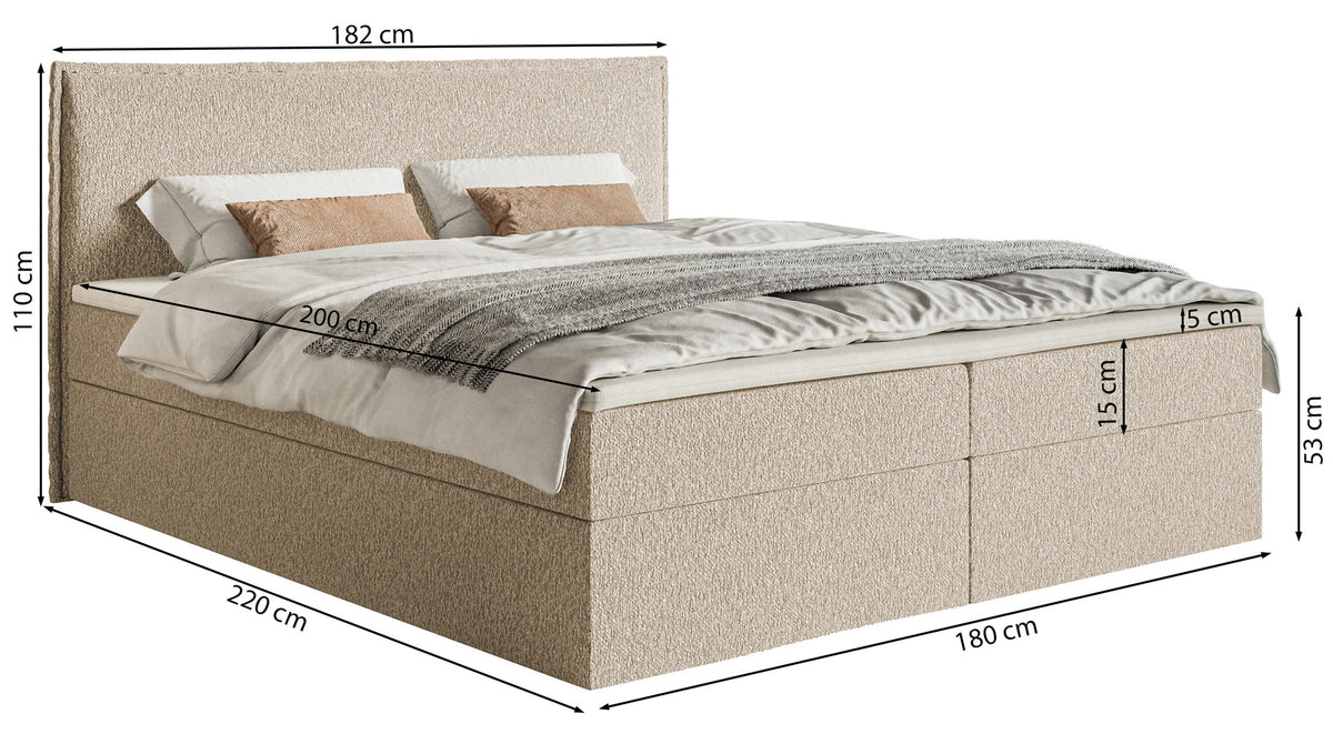 Kontinentalbett 180x200 cm Softie mit Stauraum und Topper, dunkelbeige Chenille