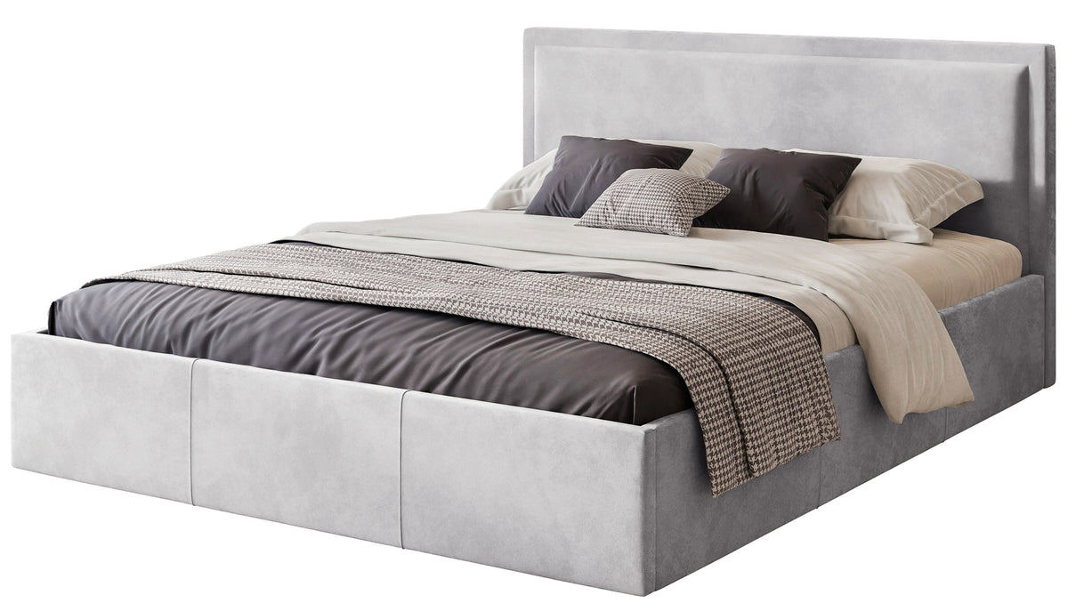 Polsterbett 180x200 cm Soave mit Stauraum und Metallrahmen, hellgrauer Samt