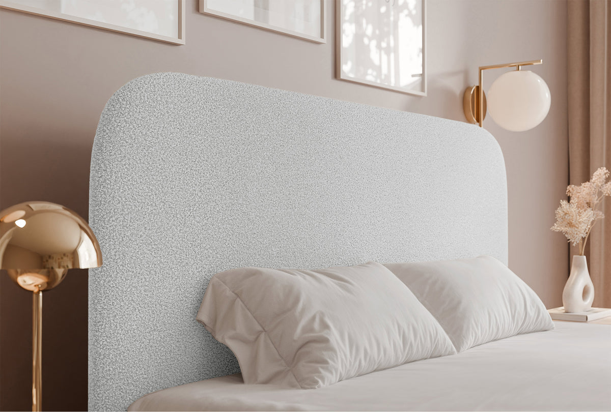 Lit tapissé 180x200 cm Sonvivo avec rangement pour la literie, bouclé blanc, cadre métallique