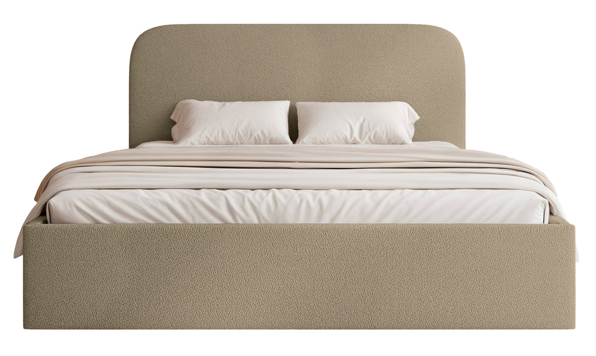 Polsterbett 160x200 cm Sonvivo mit Bettkasten, dunkelbeiger Chenille-Stoff, Metallrahmen