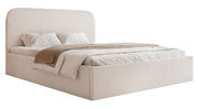Lit tapissé 160x200 cm Sonvivo avec rangement pour literie, tissu chenille beige clair, cadre métallique