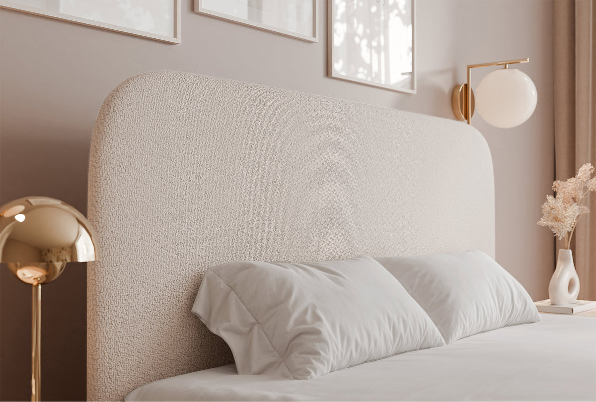 Lit tapissé 160x200 cm Sonvivo avec rangement pour literie, tissu chenille beige clair, cadre métallique