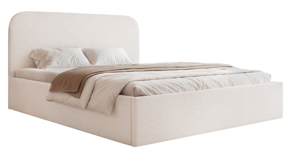 Lit tapissé 140x200 cm Sonvivo avec coffre de rangement crème en chenille cadre métallique