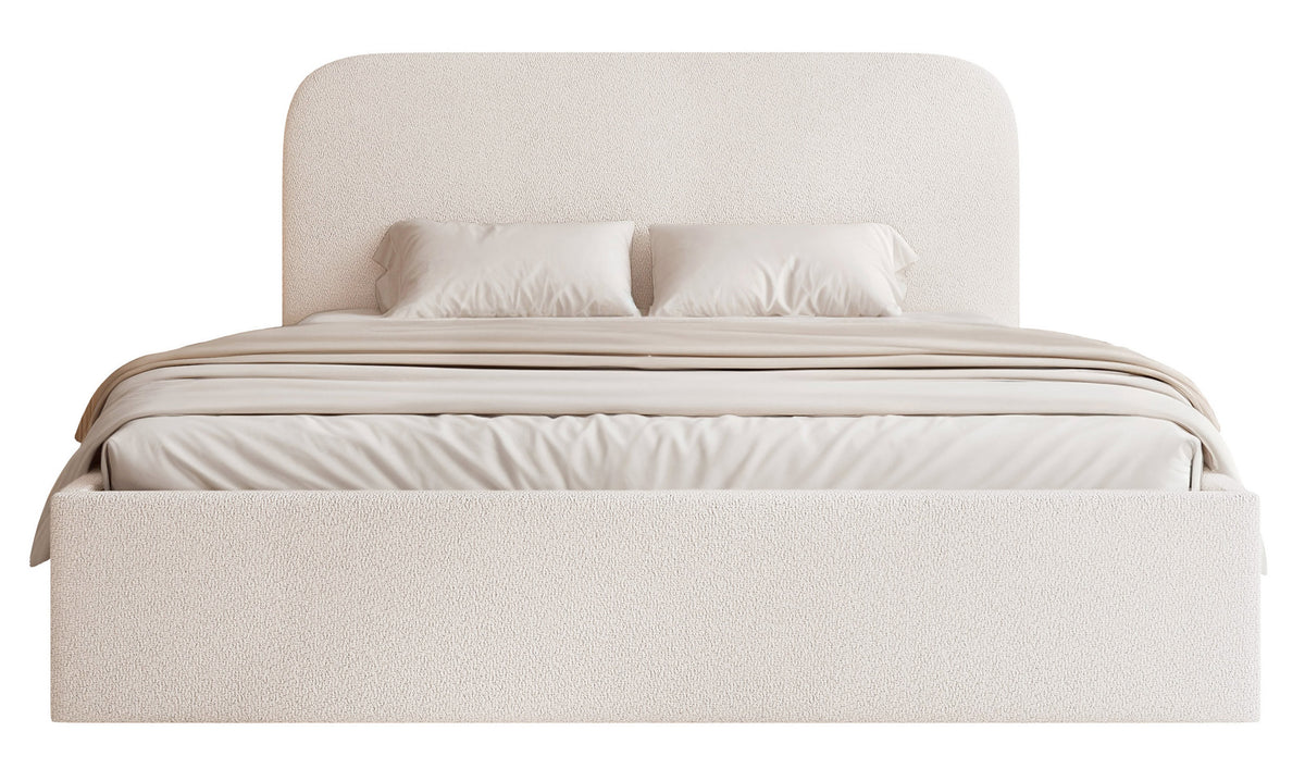 Gepolstertes Bett 160x200 cm Sonvivo mit Bettkasten, cremefarben, Chenille, Metallrahmen