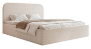 Lit tapissé 180x200 cm Sonvivo avec coffre de rangement pour linge de lit, boucle crème, cadre métallique
