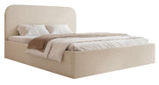 Lit tapissé 180x200 cm Sonvivo avec coffre de rangement pour linge de lit, bouclé beige clair, cadre métallique