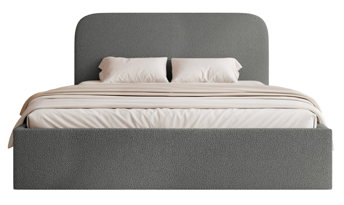 Lit tapissé 160x200 cm Sonvivo avec rangement pour la literie, bouclé gris foncé, cadre métallique