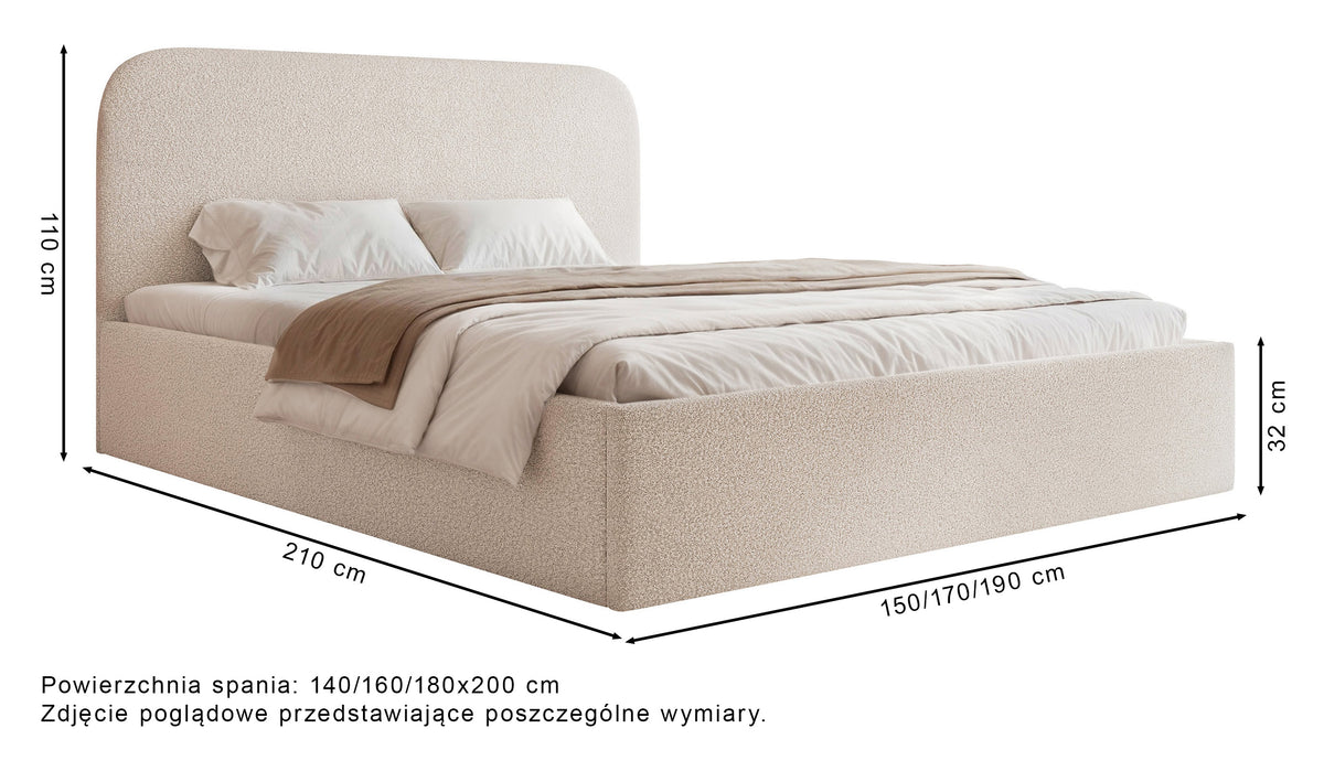 Polsterbett 180x200 cm Sonvivo mit Bettkasten, dunkelbeiger Chenille-Bezug, Metallrahmen