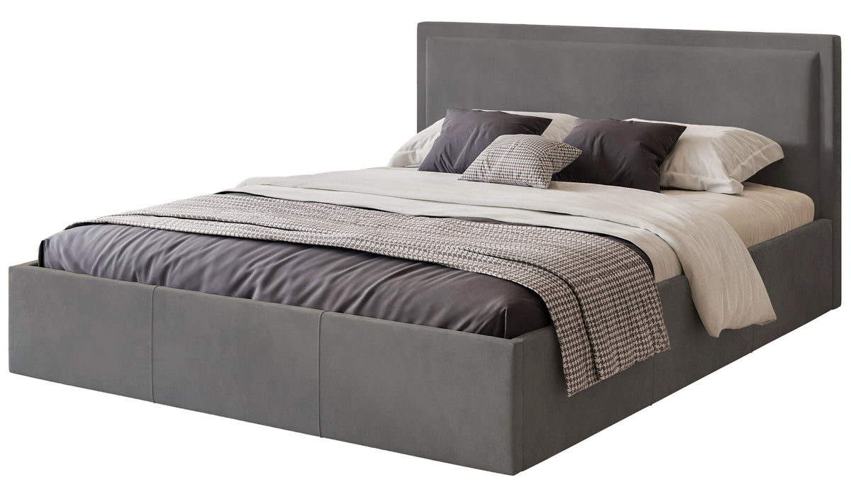 Lit tapissé 160x200 cm Soave avec rangement et cadre métallique en velours acier