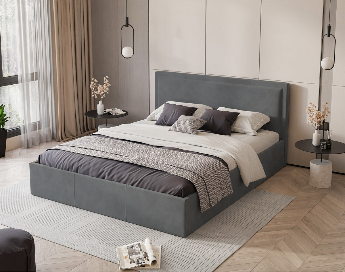 Lit tapissé 160x200 cm Soave avec rangement et cadre métallique en velours acier