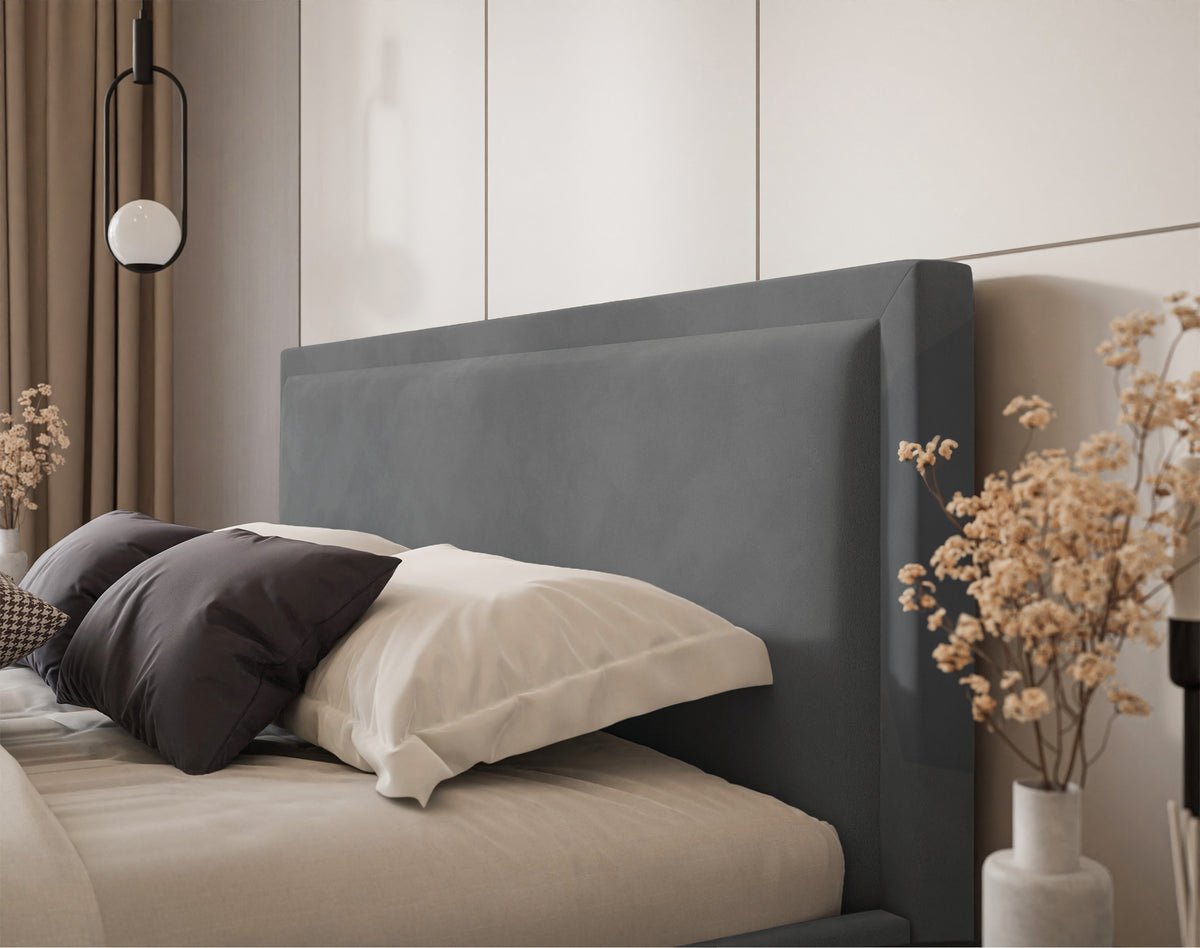 Lit tapissé 160x200 cm Soave avec rangement et cadre métallique en velours acier