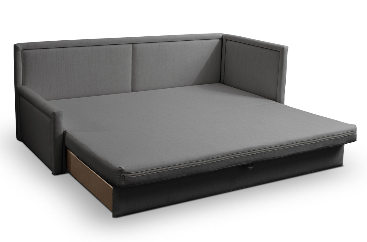 Lit jeune Caprili avec rangement, tissage gris foncé, universel