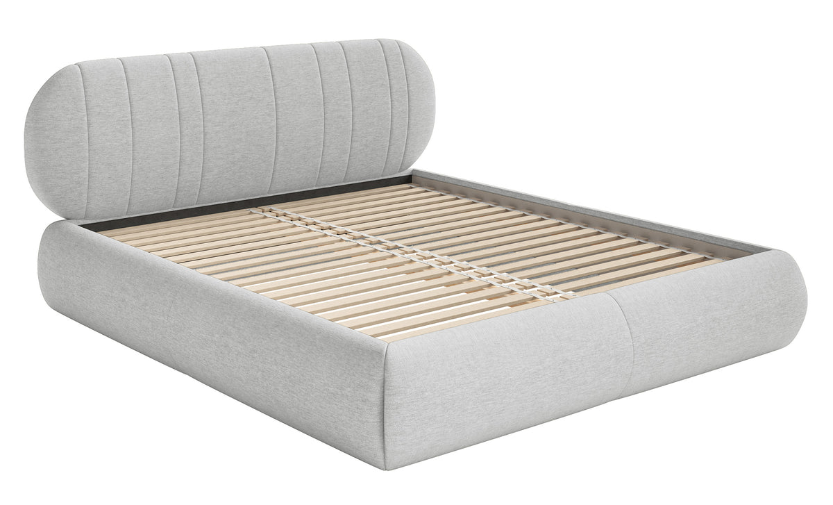 Gepolstertes Bett 140x200 cm Asmelio hellgrauer Flechtstoff