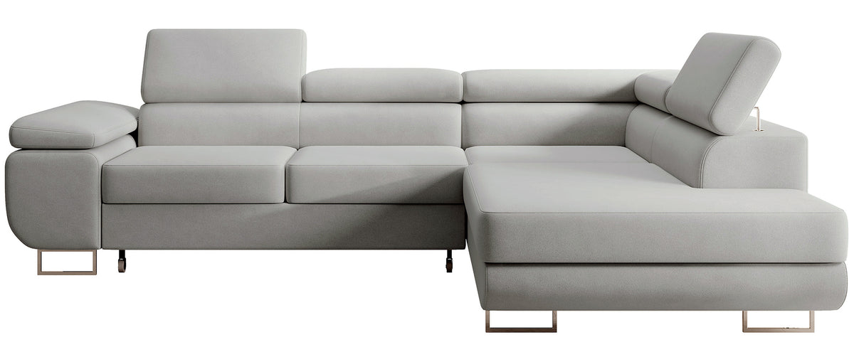Canapé d'angle convertible Stevil en velours gris facile à nettoyer avec rangement, modèle droit