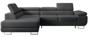 Canapé d'angle Stevil en velours gris foncé facile à nettoyer avec fonction couchage et coffre de rangement, modèle gauche