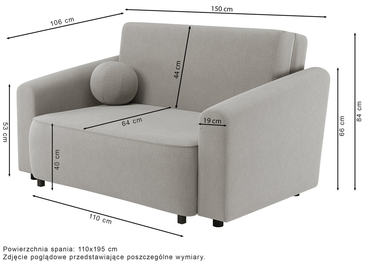 Canapé convertible 2 places Stevio 150 cm avec rangement, tissu chenille hydrofuge gris foncé