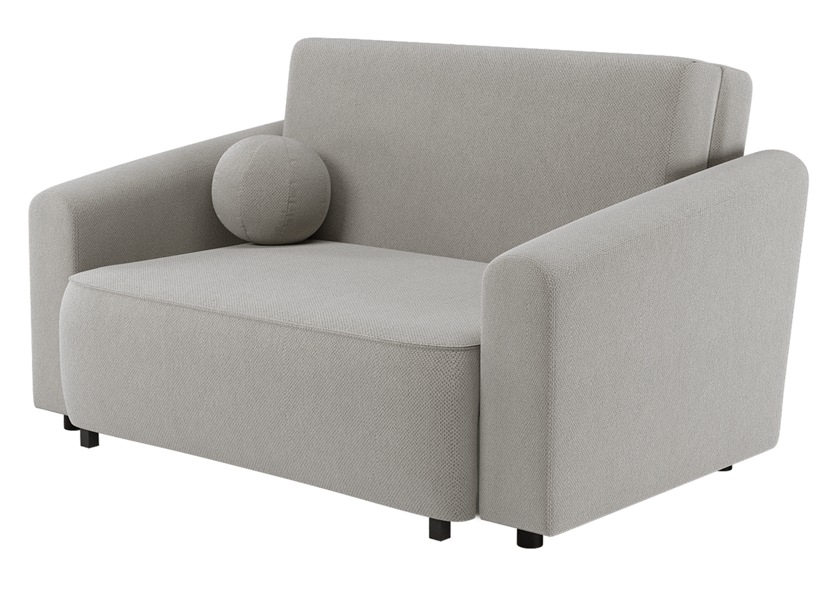 Zweisitziges ausziehbares Sofa Stevio 150 cm mit Stauraum, grau-beiger hydrophober Chenillestoff