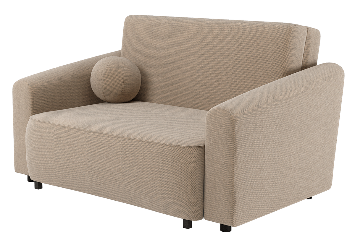 Canapé convertible 2 places Stevio 150 cm avec rangement, beige en chenille hydrofuge