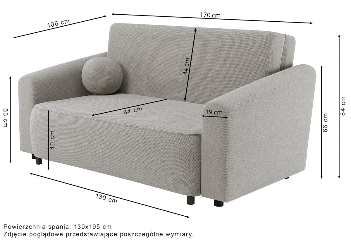 Zweisitziges ausklappbares Sofa Stevio 170 cm mit Stauraum, beige, hydrophobes Chenille