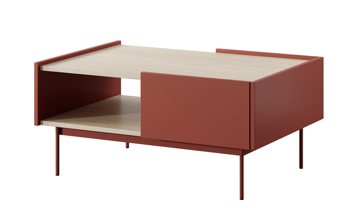 Table basse Color 97x65 cm avec tiroirs Brique / Chêne Linea