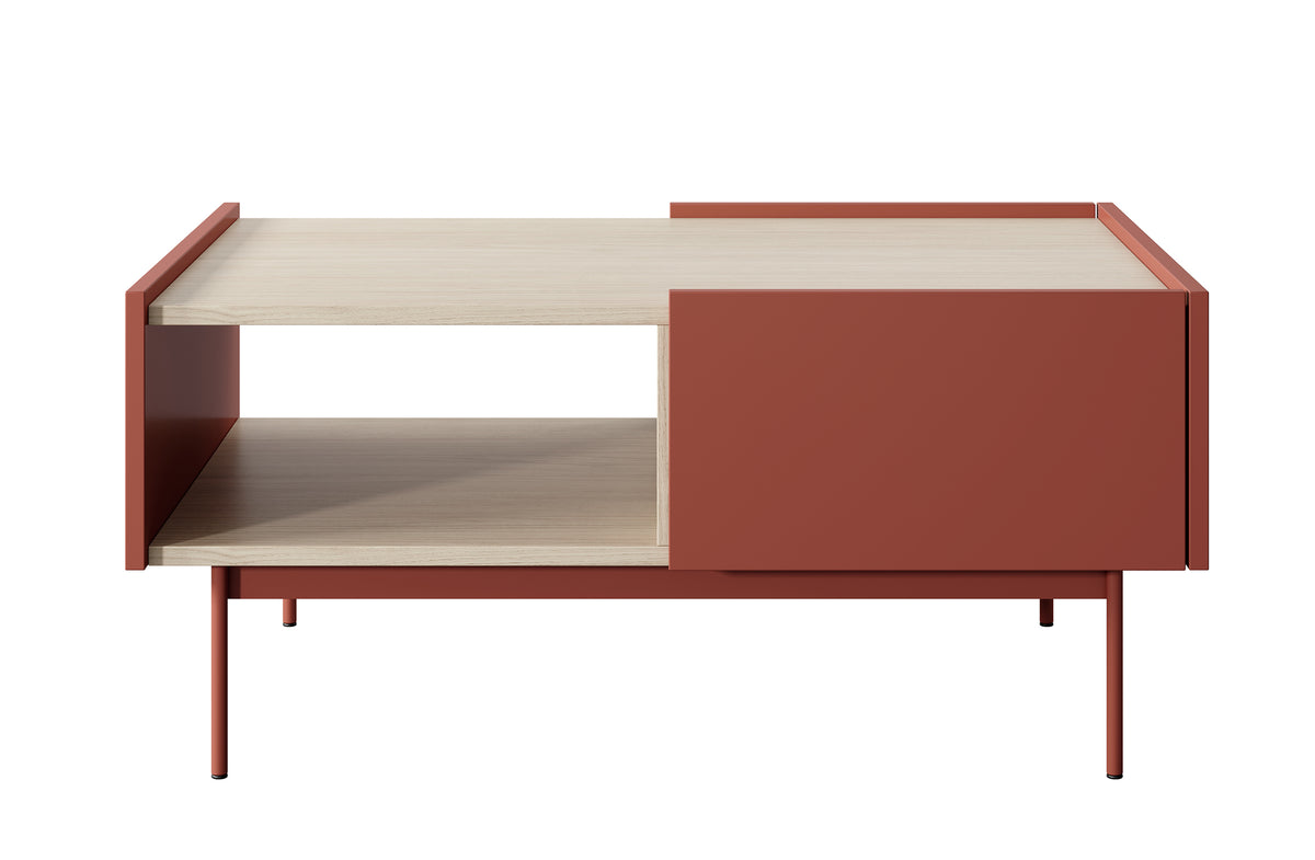Table basse Color 97x65 cm avec tiroirs Brique / Chêne Linea