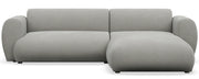 Canapé d'angle droit Emia avec fonction couchage, en tissu chenille gris clair facile à nettoyer