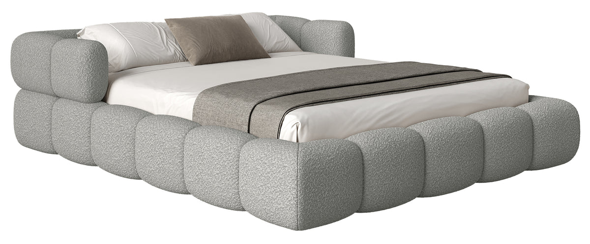 Lit tapissé 120x200 cm Stormi avec sommier enroulable en chenille gris clair