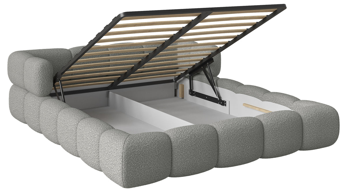 Lit tapissé 120x200 cm Stormi avec sommier enroulable en chenille gris clair