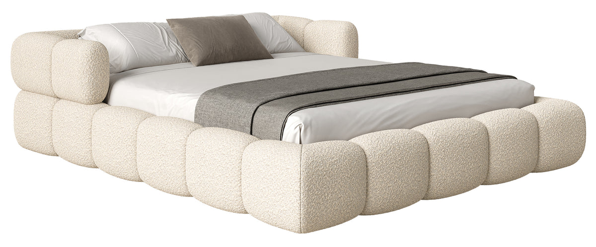 Polsterbett 140x200 cm Stormi mit Rollrost, cremefarbener Chenille