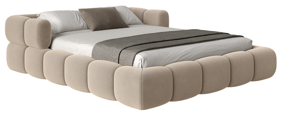 Upholstered bed 120x200 cm Stormi, rollable frame, beige chenille, hydrophobic, easy-clean