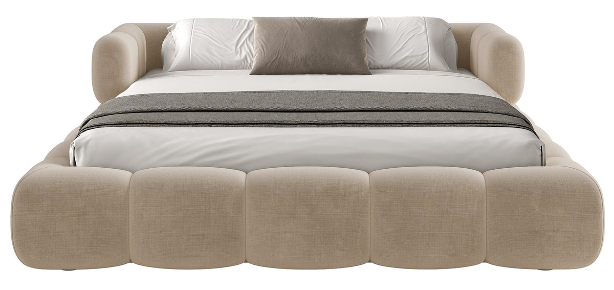 Upholstered bed 120x200 cm Stormi, rollable frame, beige chenille, hydrophobic, easy-clean