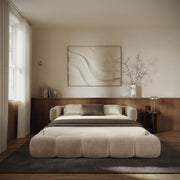 Upholstered bed 120x200 cm Stormi, rollable frame, beige chenille, hydrophobic, easy-clean