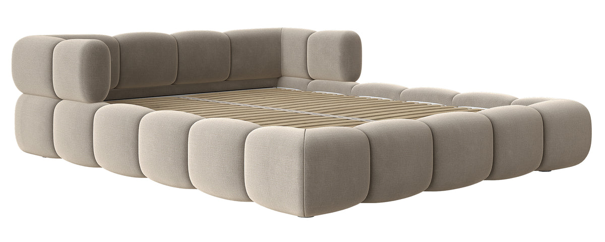 Upholstered bed 180x200 cm Stormi, roll-up frame, light grey chenille, hydrophobic and easy-clean